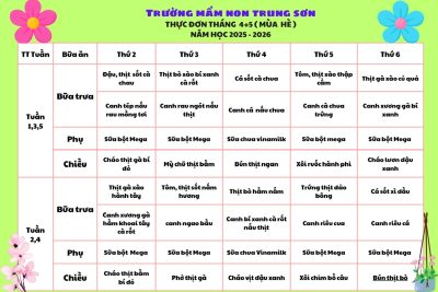 Thực đơn tháng 4 + 5 năm học 2025 – 2026